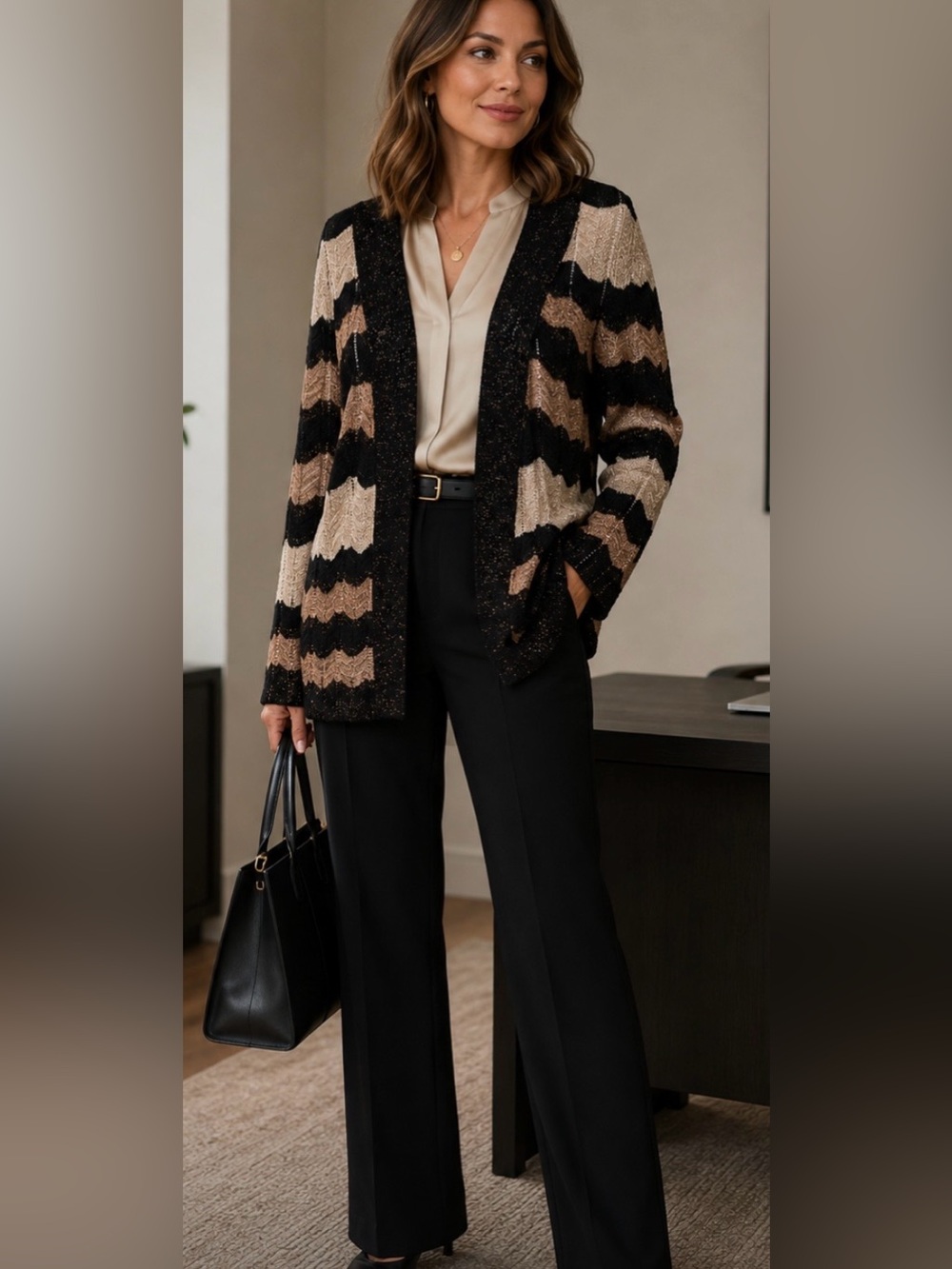 Lightweight chevron stripe open cardigan